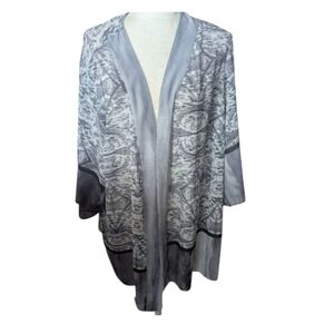 Susan Graver Black/Gray/White Sheer Long Open Front Kimono Sz 2X